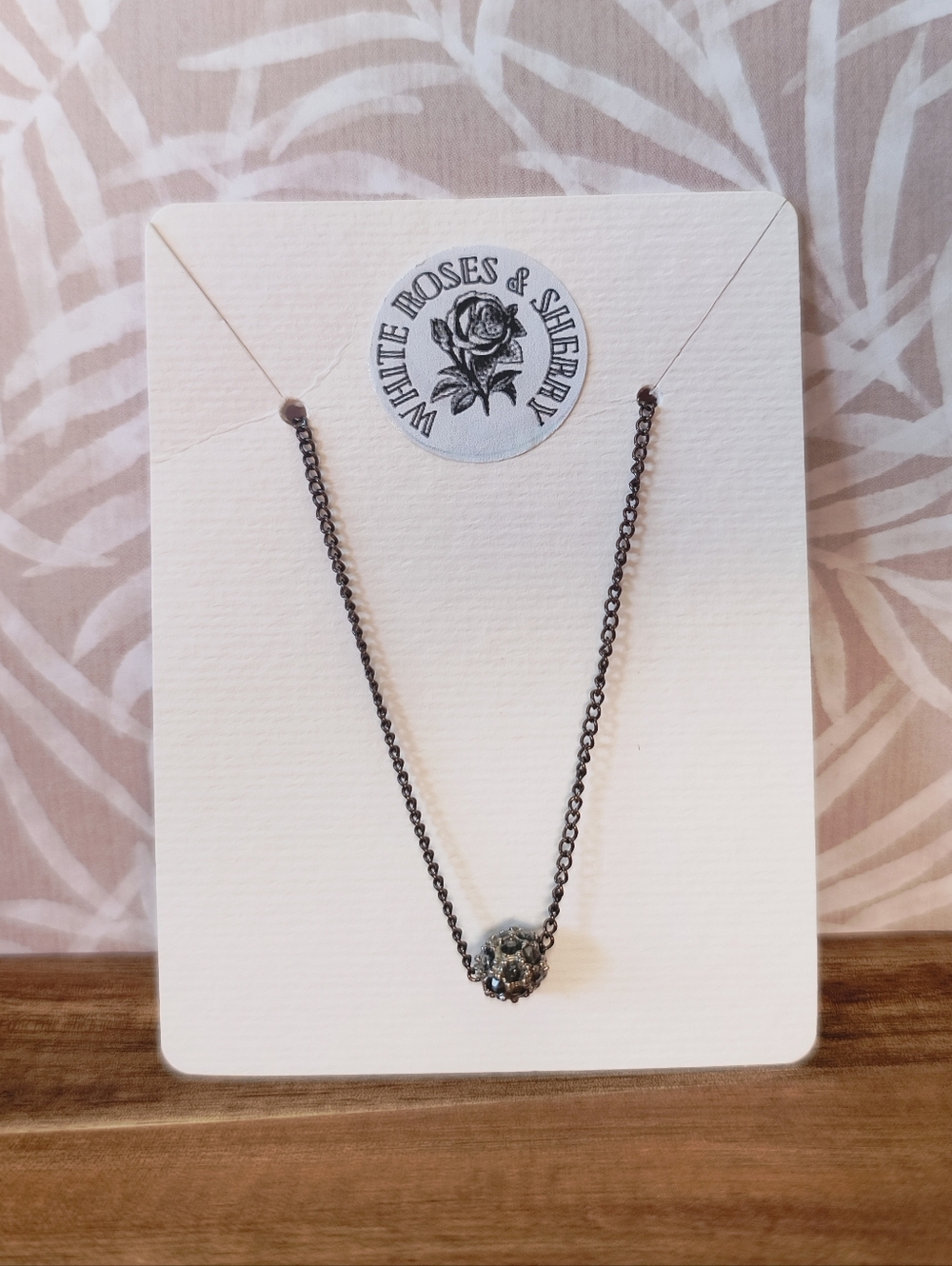 White Roses & Sherry | Gunmetal Studded Orb Necklace | Nickel Free